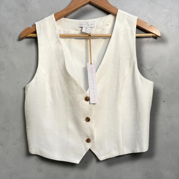 House of Harlow 1960 Jackets & Blazers - House of Harlow 1960 Womens Cream Jacquard Leaf V-Neck Button Front Vest Small